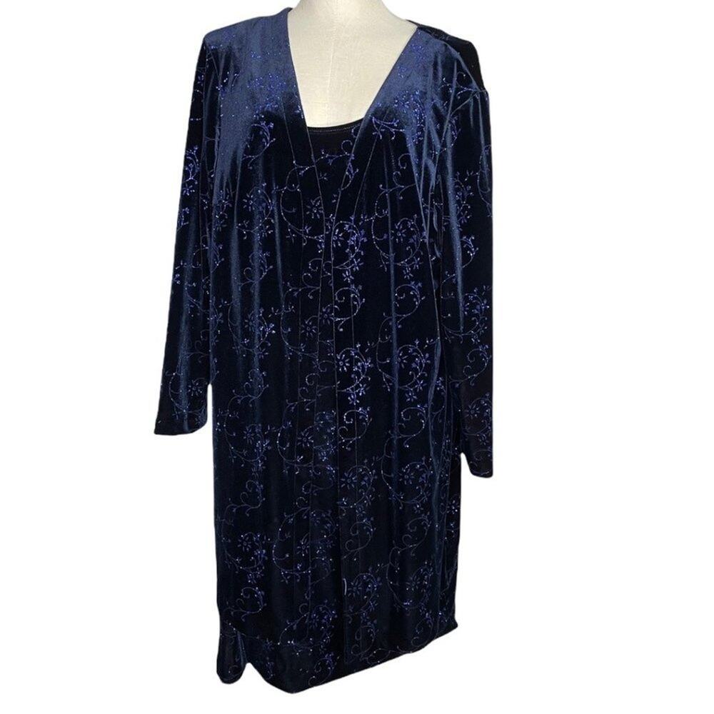 3/$30 ⭐️ VINTAGE 90s Velvet Dress Faux Cardigan Black Sparkly Design Teddi